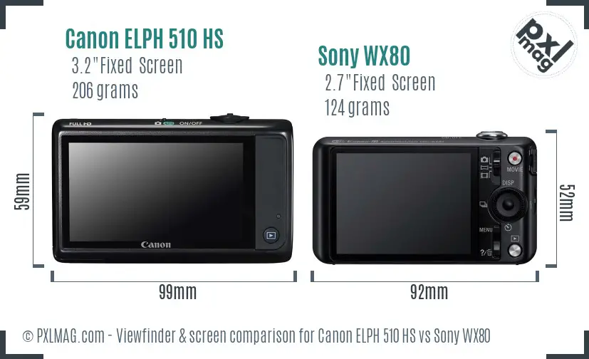 Canon ELPH 510 HS vs Sony WX80 Screen and Viewfinder comparison Canon ELPH 510 HS vs Sony WX80 Screen and Viewfinder comparison