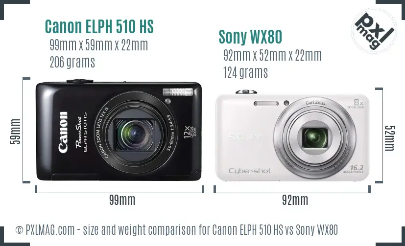 Canon ELPH 510 HS vs Sony WX80 size comparison Canon ELPH 510 HS vs Sony WX80 size comparison