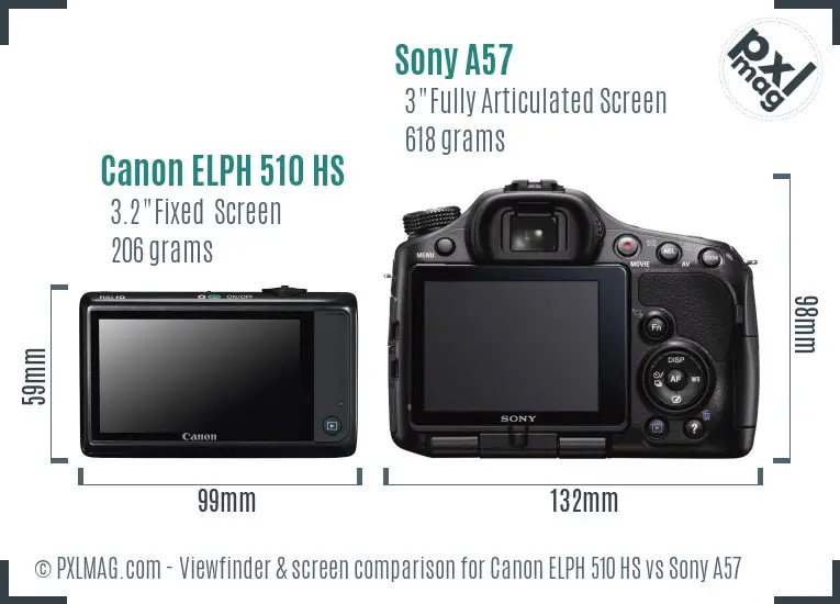 Canon ELPH 510 HS vs Sony A57 Screen and Viewfinder comparison