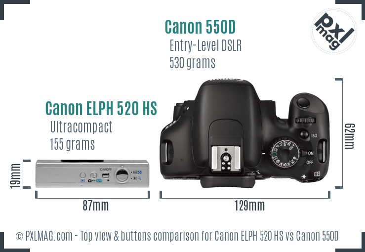 Canon ELPH 520 HS vs Canon 550D top view buttons comparison