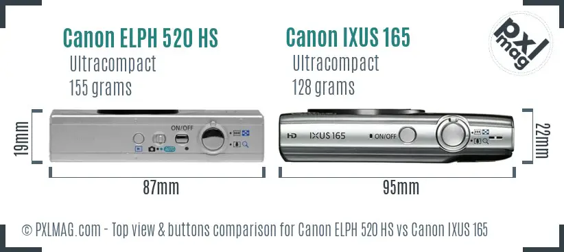 Canon ELPH 520 HS vs Canon IXUS 165 top view buttons comparison