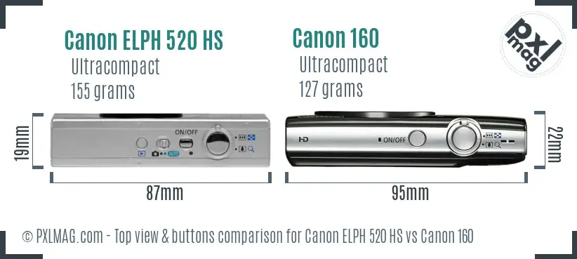 Canon ELPH 520 HS vs Canon 160 top view buttons comparison