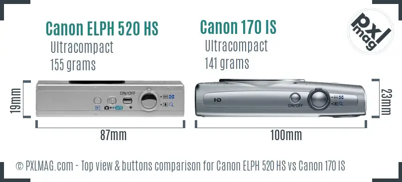 Canon ELPH 520 HS vs Canon 170 IS top view buttons comparison