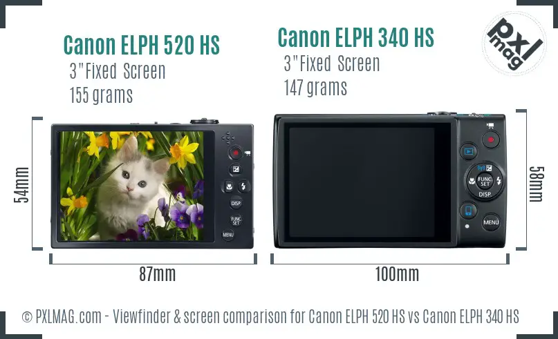 Canon ELPH 520 HS vs Canon ELPH 340 HS Screen and Viewfinder comparison