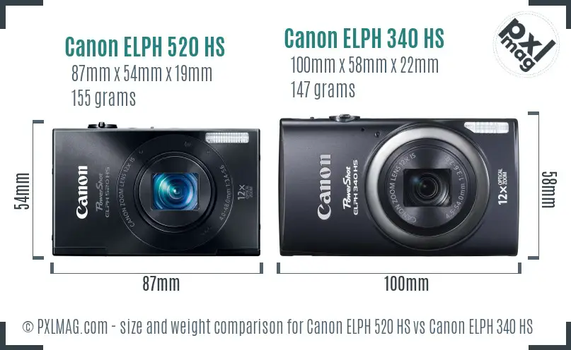 Canon ELPH 520 HS vs Canon ELPH 340 HS size comparison