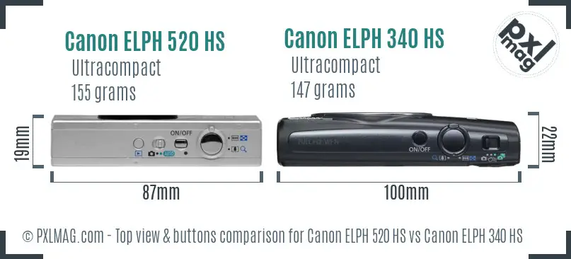 Canon ELPH 520 HS vs Canon ELPH 340 HS top view buttons comparison