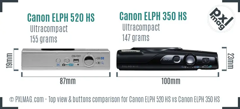 Canon ELPH 520 HS vs Canon ELPH 350 HS top view buttons comparison