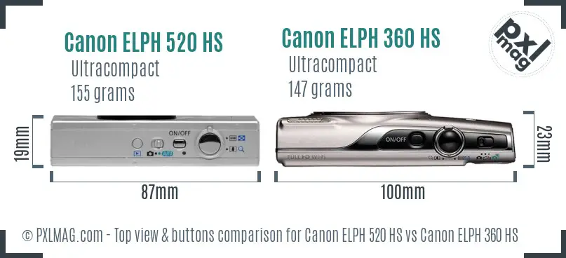 Canon ELPH 520 HS vs Canon ELPH 360 HS top view buttons comparison
