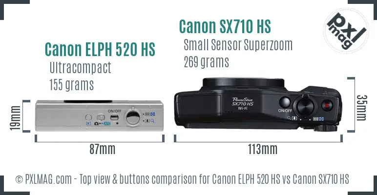 Canon ELPH 520 HS vs Canon SX710 HS top view buttons comparison