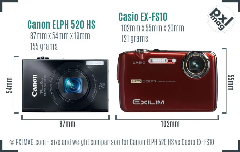 Canon ELPH 520 HS vs Casio EX-FS10 size comparison