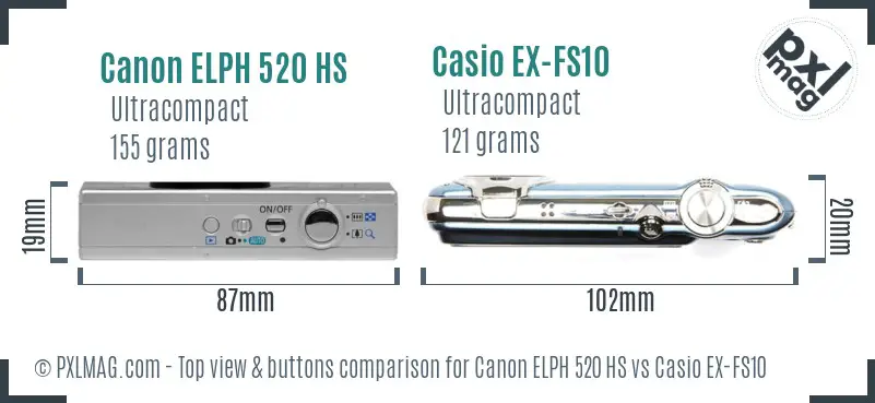 Canon ELPH 520 HS vs Casio EX-FS10 top view buttons comparison