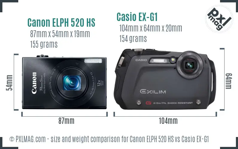 Canon ELPH 520 HS vs Casio EX-G1 size comparison
