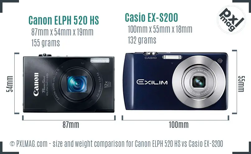 Canon ELPH 520 HS vs Casio EX-S200 size comparison