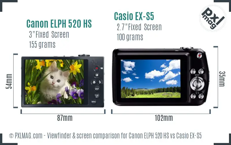 Canon ELPH 520 HS vs Casio EX-S5 Screen and Viewfinder comparison