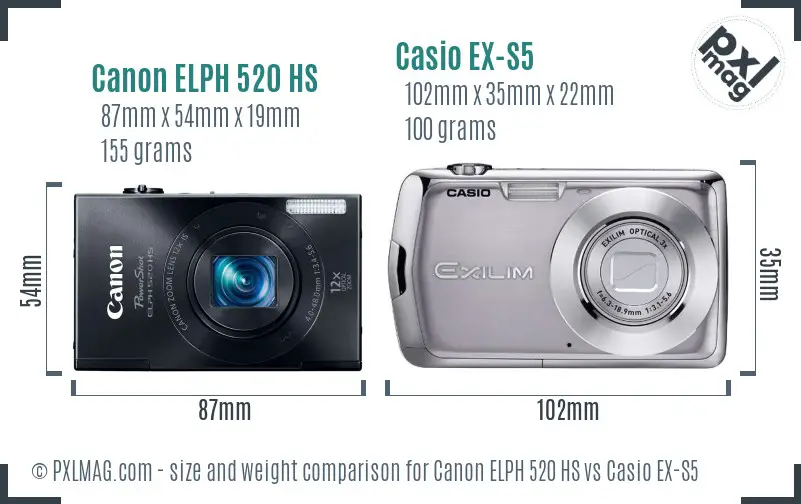 Canon ELPH 520 HS vs Casio EX-S5 size comparison