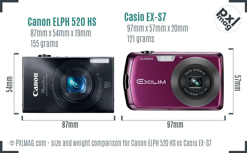 Canon ELPH 520 HS vs Casio EX-S7 size comparison