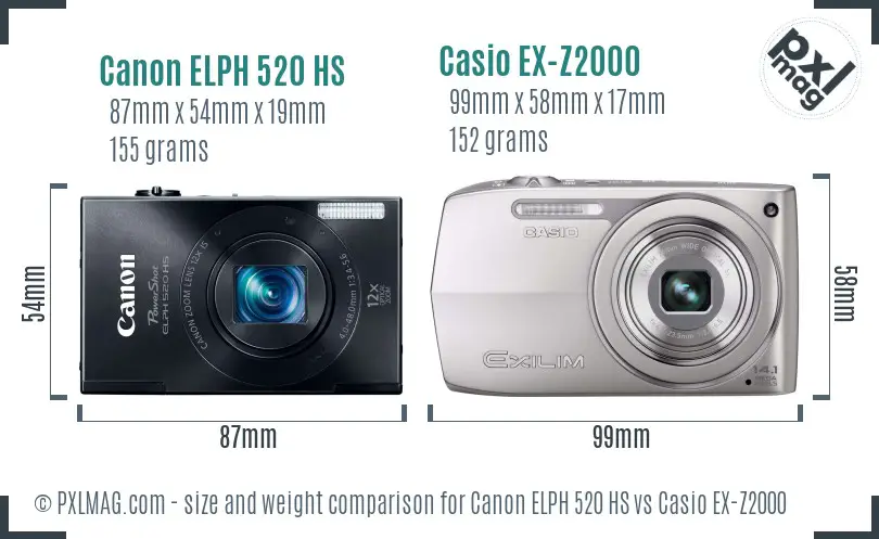 Canon ELPH 520 HS vs Casio EX-Z2000 size comparison