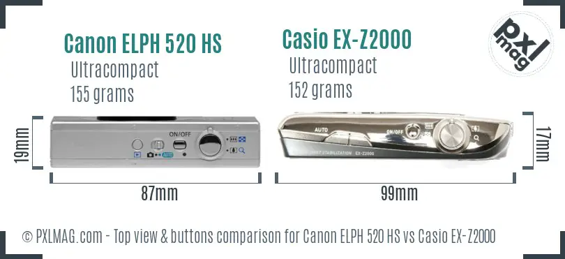 Canon ELPH 520 HS vs Casio EX-Z2000 top view buttons comparison