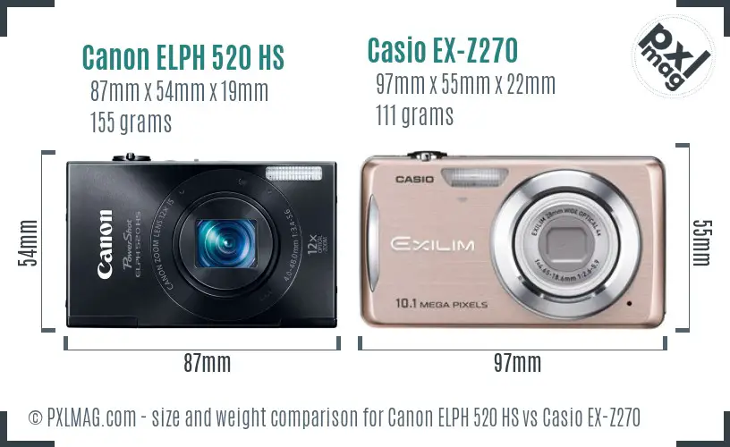 Canon ELPH 520 HS vs Casio EX-Z270 size comparison