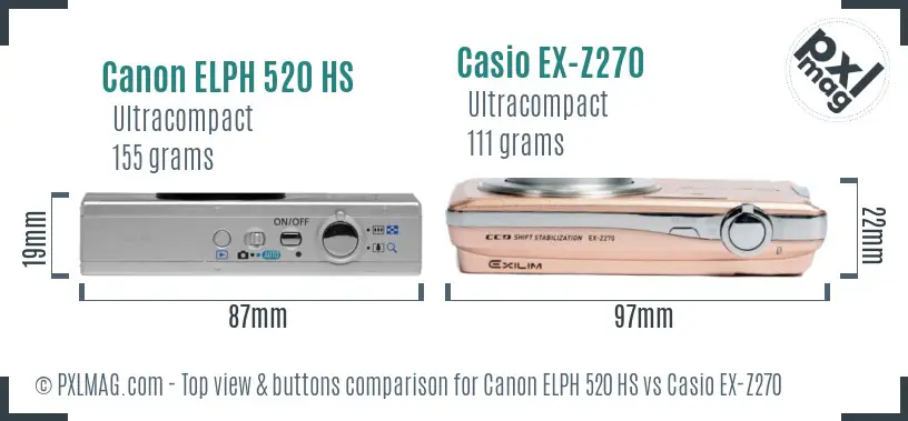 Canon ELPH 520 HS vs Casio EX-Z270 top view buttons comparison
