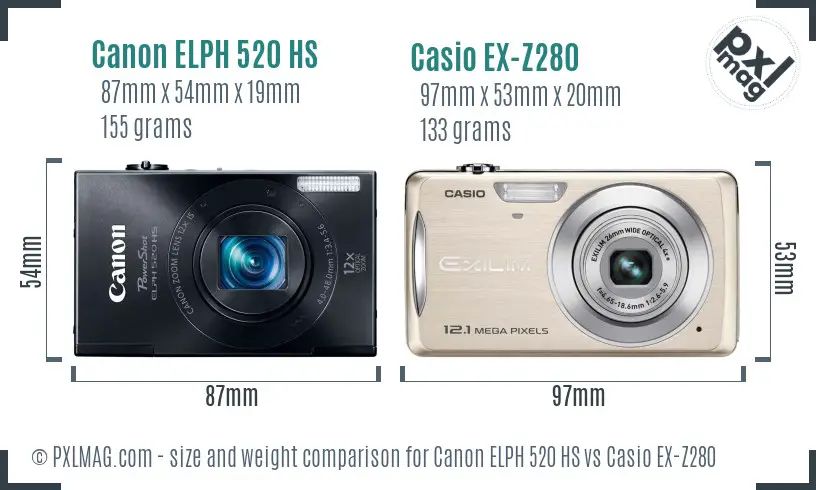Canon ELPH 520 HS vs Casio EX-Z280 size comparison