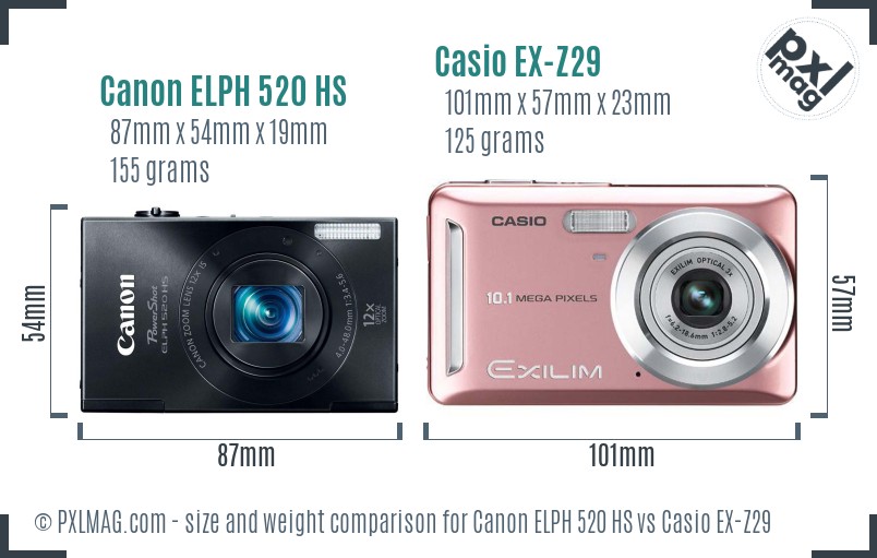 Canon ELPH 520 HS vs Casio EX-Z29 size comparison Canon ELPH 520 HS vs Casio EX-Z29 size comparison