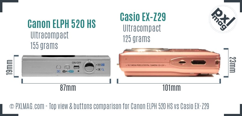 Canon ELPH 520 HS vs Casio EX-Z29 top view buttons comparison