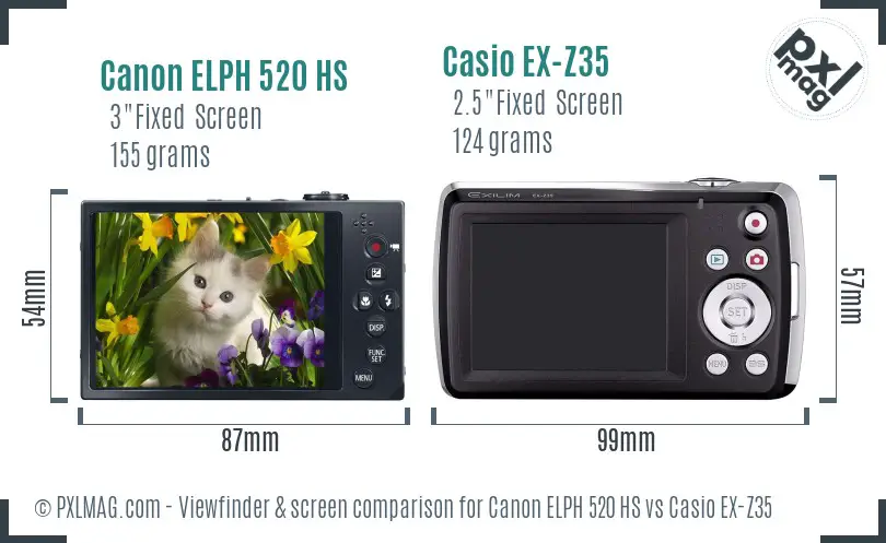 Canon ELPH 520 HS vs Casio EX-Z35 Screen and Viewfinder comparison