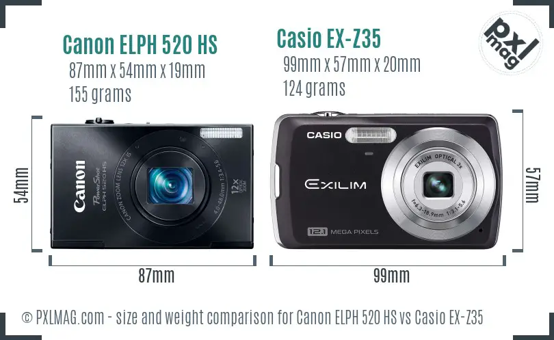 Canon ELPH 520 HS vs Casio EX-Z35 size comparison