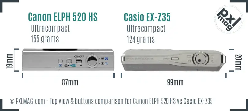 Canon ELPH 520 HS vs Casio EX-Z35 top view buttons comparison