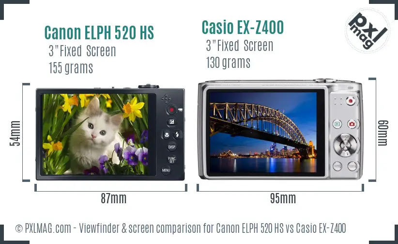 Canon ELPH 520 HS vs Casio EX-Z400 Screen and Viewfinder comparison
