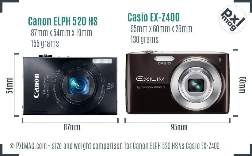 Canon ELPH 520 HS vs Casio EX-Z400 size comparison