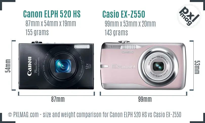 Canon ELPH 520 HS vs Casio EX-Z550 size comparison