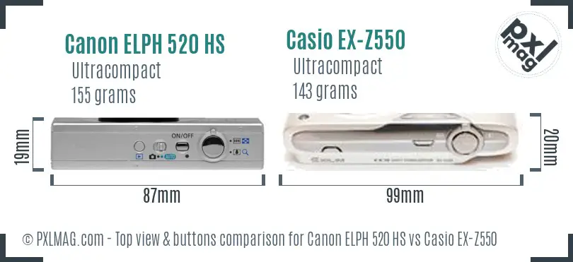 Canon ELPH 520 HS vs Casio EX-Z550 top view buttons comparison