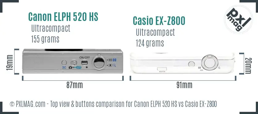 Canon ELPH 520 HS vs Casio EX-Z800 top view buttons comparison