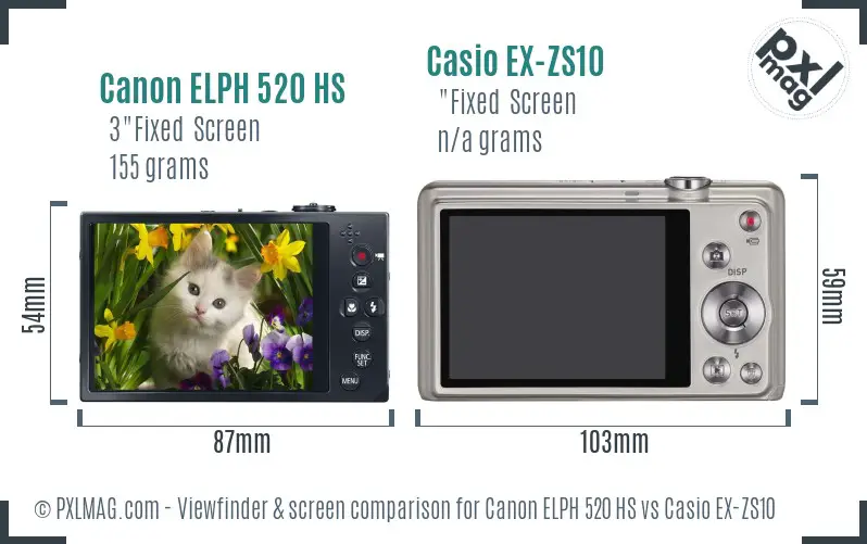 Canon ELPH 520 HS vs Casio EX-ZS10 Screen and Viewfinder comparison