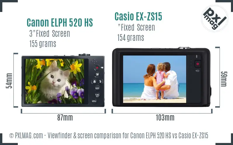 Canon ELPH 520 HS vs Casio EX-ZS15 Screen and Viewfinder comparison