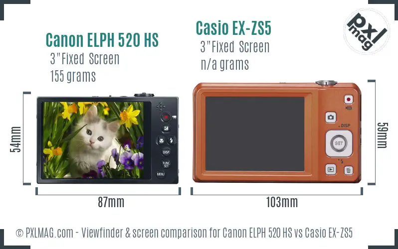Canon ELPH 520 HS vs Casio EX-ZS5 Screen and Viewfinder comparison
