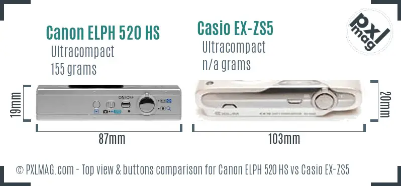 Canon ELPH 520 HS vs Casio EX-ZS5 top view buttons comparison