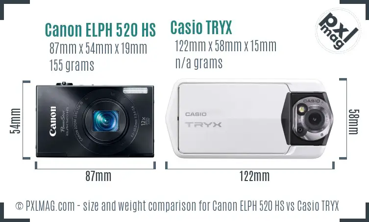 Canon ELPH 520 HS vs Casio TRYX size comparison