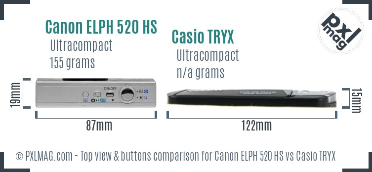 Canon ELPH 520 HS vs Casio TRYX top view buttons comparison