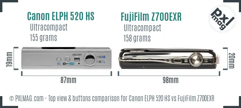 Canon ELPH 520 HS vs FujiFilm Z700EXR top view buttons comparison