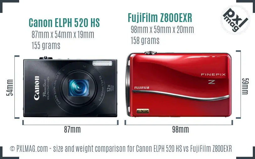 Canon ELPH 520 HS vs FujiFilm Z800EXR size comparison