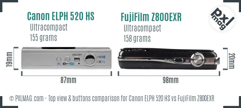 Canon ELPH 520 HS vs FujiFilm Z800EXR top view buttons comparison