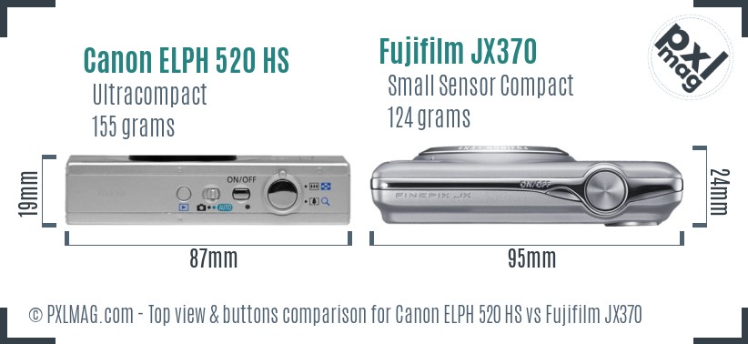 Canon ELPH 520 HS vs Fujifilm JX370 top view buttons comparison