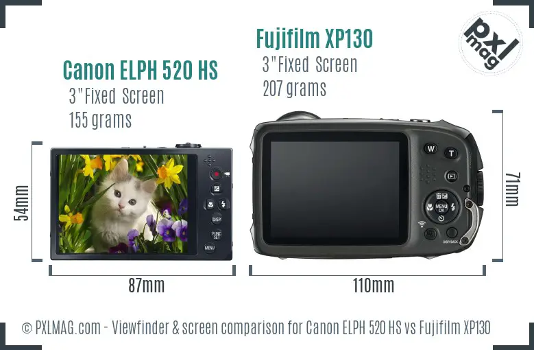 Canon ELPH 520 HS vs Fujifilm XP130 Screen and Viewfinder comparison