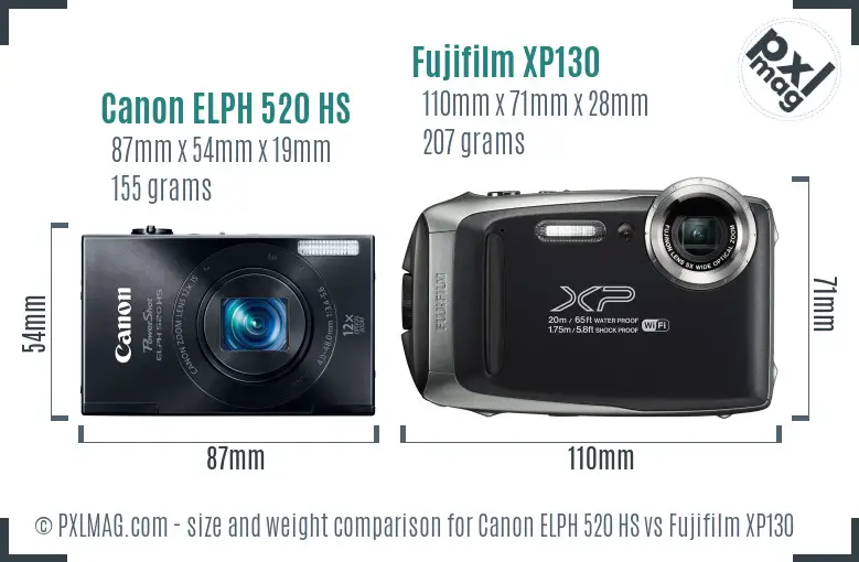Canon ELPH 520 HS vs Fujifilm XP130 size comparison