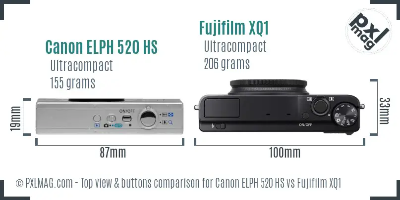 Canon ELPH 520 HS vs Fujifilm XQ1 top view buttons comparison
