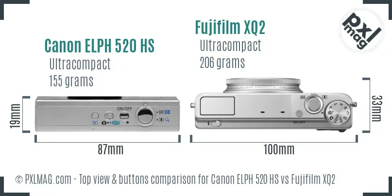 Canon ELPH 520 HS vs Fujifilm XQ2 top view buttons comparison