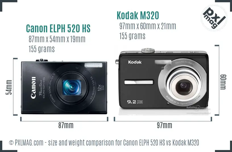 Canon ELPH 520 HS vs Kodak M320 size comparison